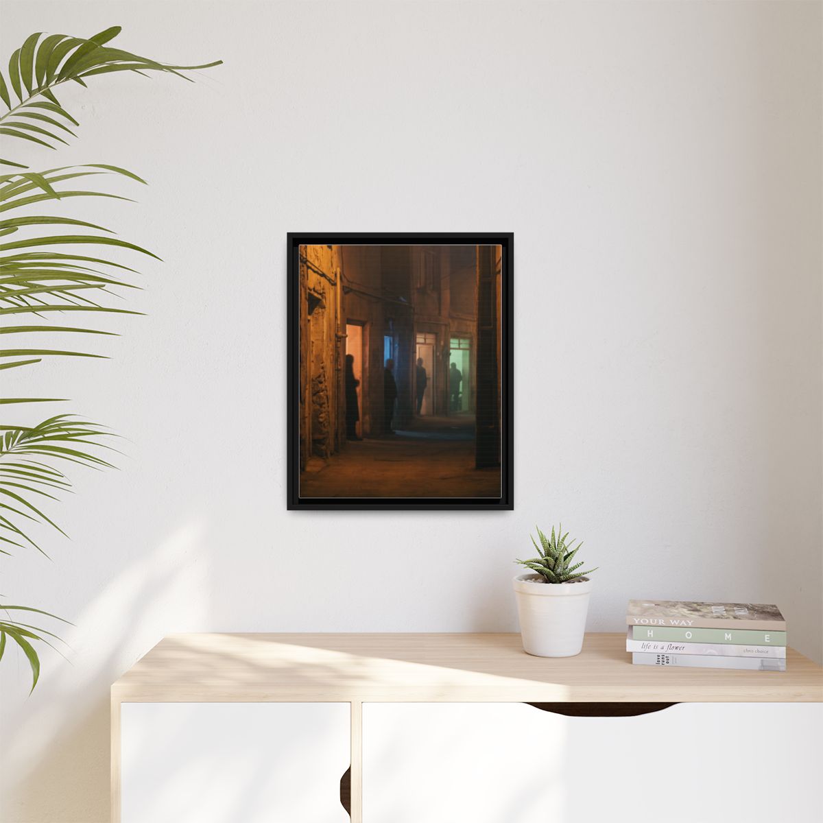 Matte Canvas, Framed - Shadowed Alleyway Mystery Art Print...