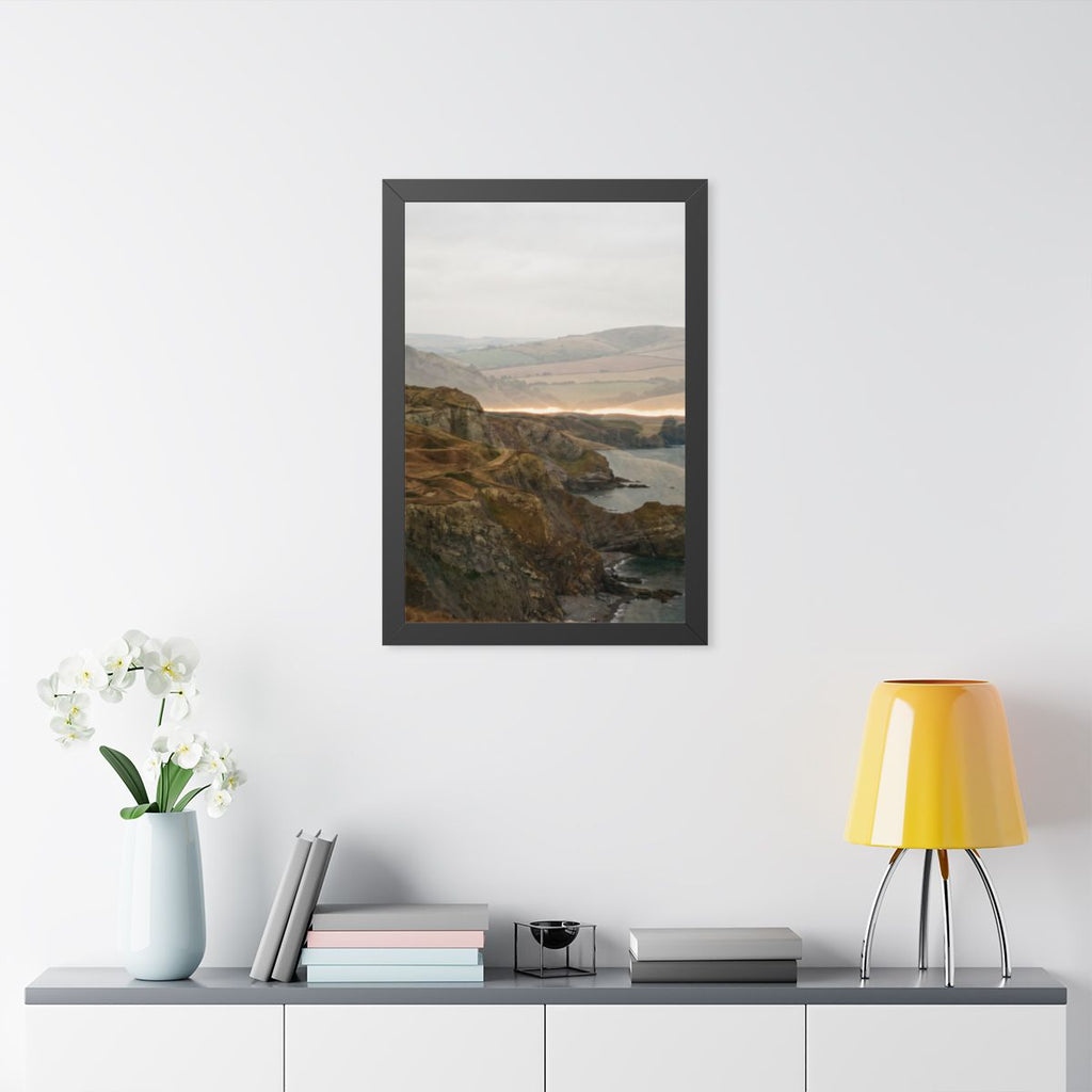 Framed Vertical Poster - Moody Coastal Cliffs Horizon Art —...