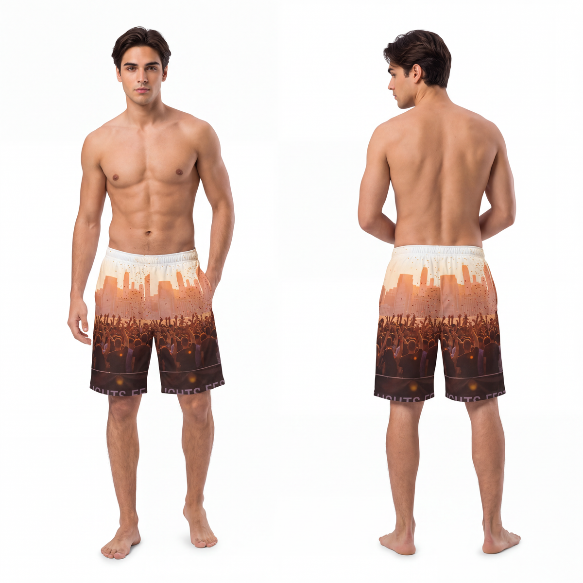 Men's Board Shorts - City Lights Festival | Echovira Gallery