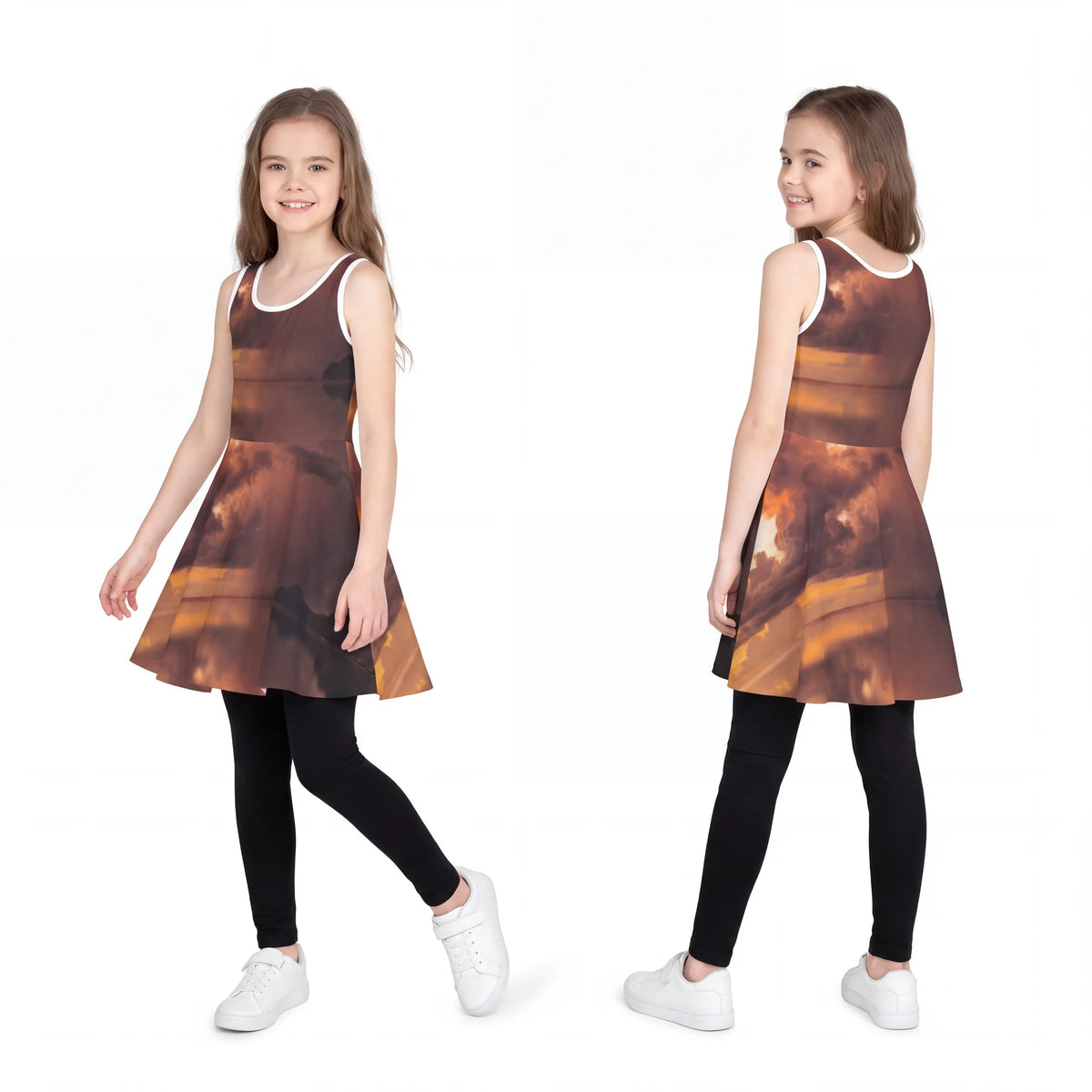 Girls' Sleeveless Sundress with Sunset Boat Art