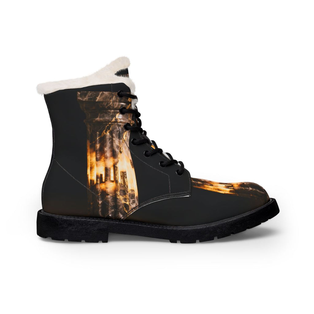 Men's Fur and Leather Boots Kintsugi Marble