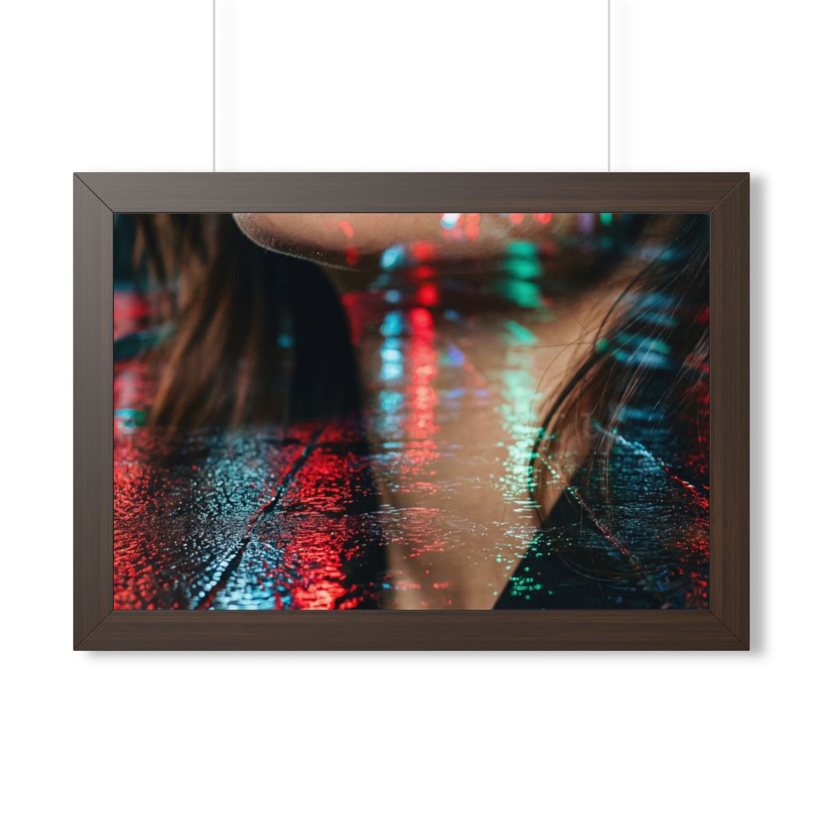 Framed Horizontal Poster - Neon Dreams Rain Portrait —... |...