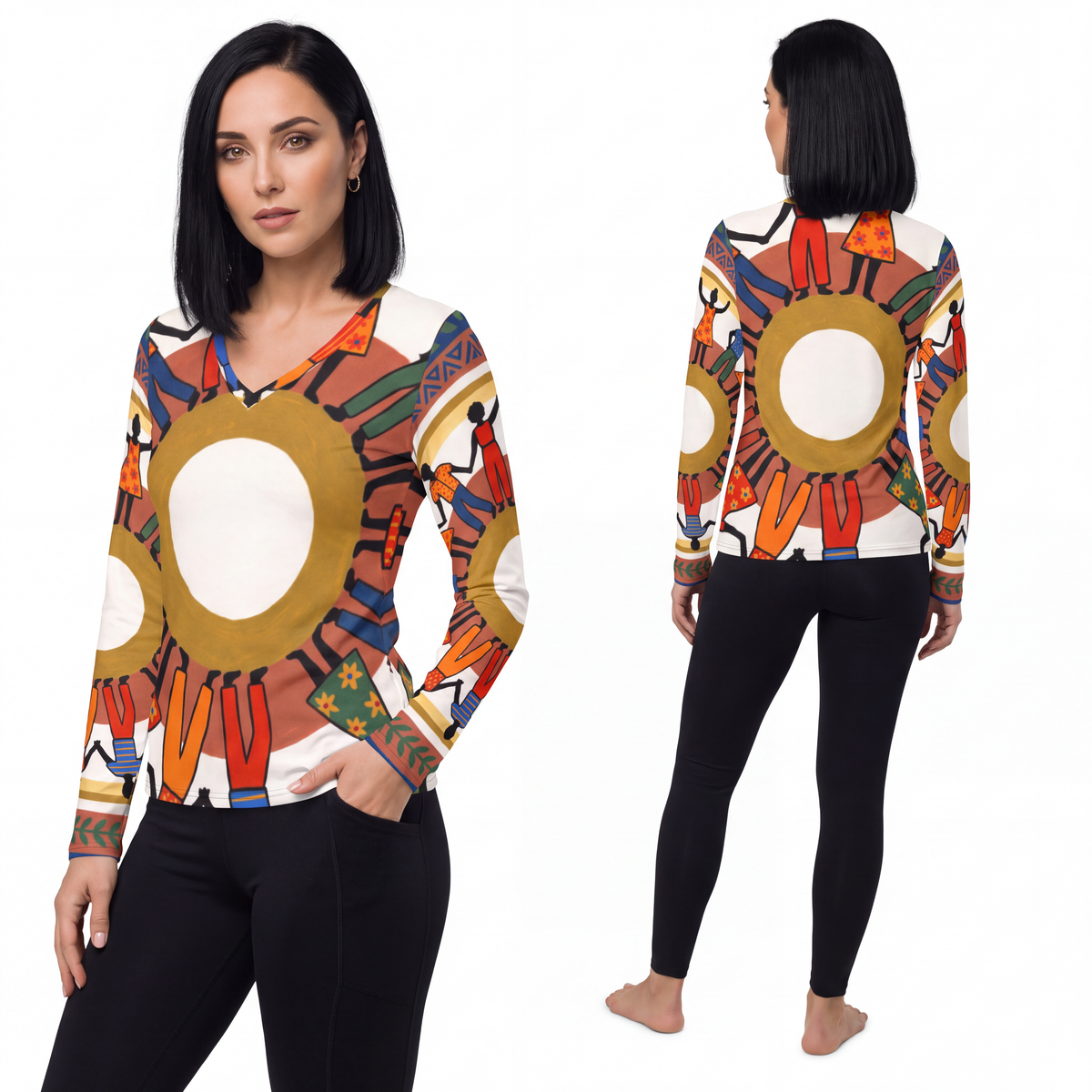 Women's Long Sleeve V-Neck - Unity Mandala | Echovira...
