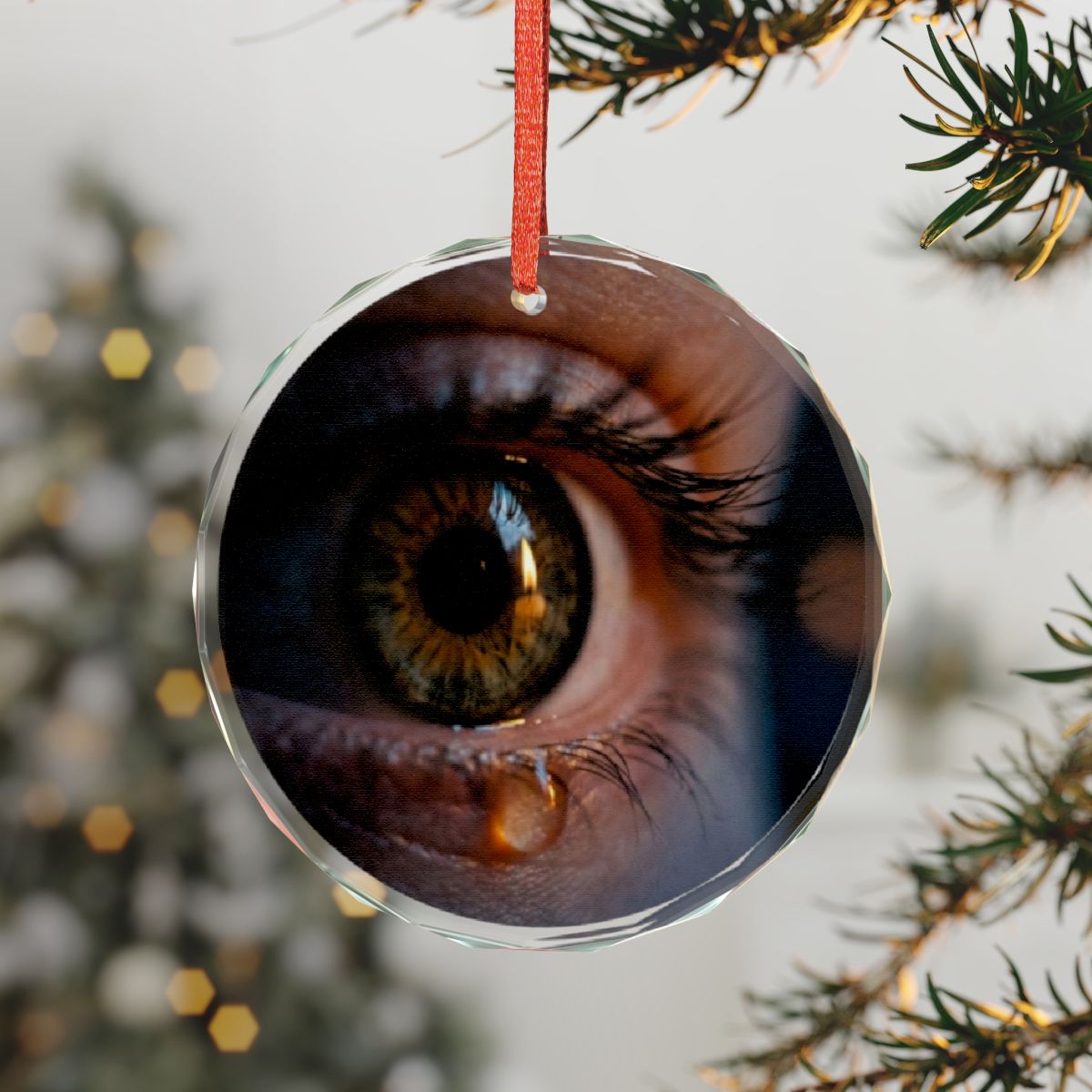 Crystal Glass Ornament - Golden Reflection Eye Art Print |...