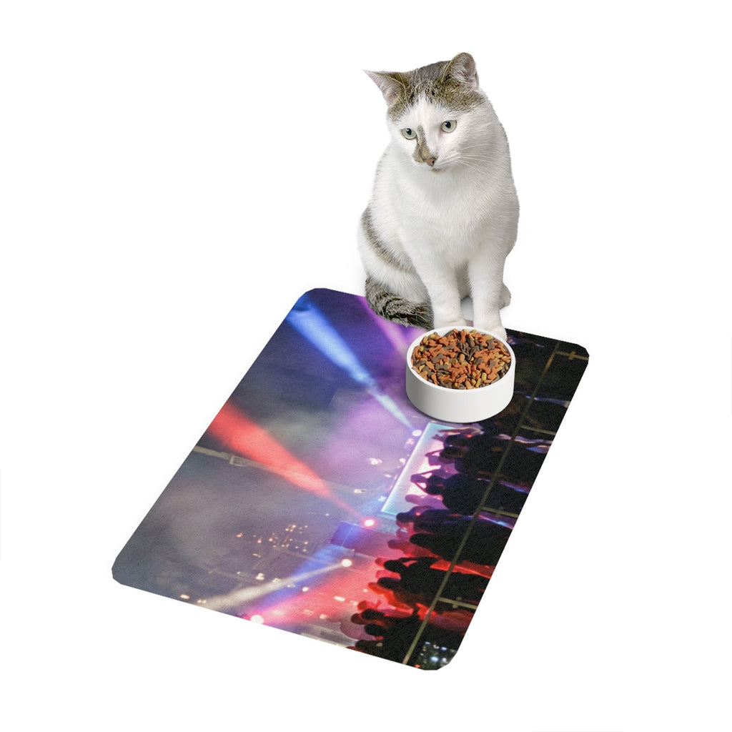 Pet Food Mat - Midnight Skyline Rooftop Nightlife Art |...