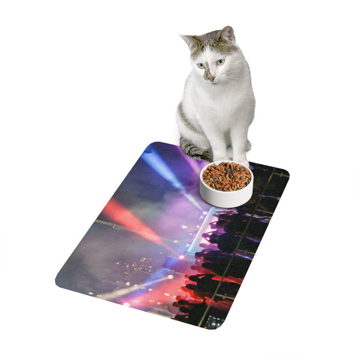 Pet Food Mat - Midnight Skyline Rooftop Nightlife Art |...