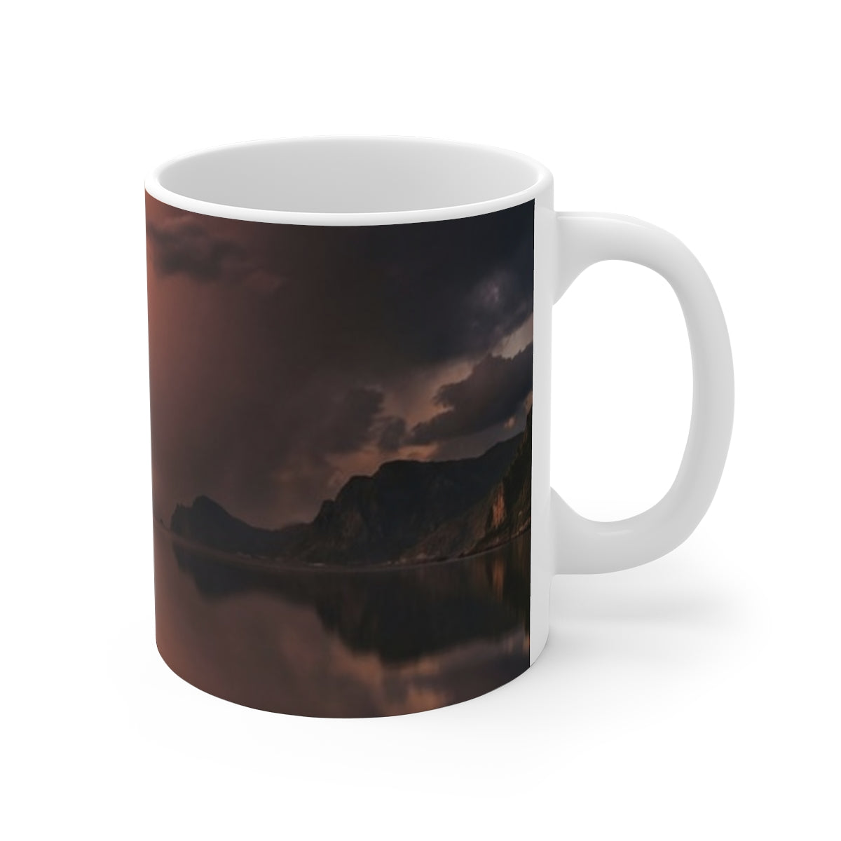 11oz White Mug - Moody Sunset Silent Lake | Echovira Gallery