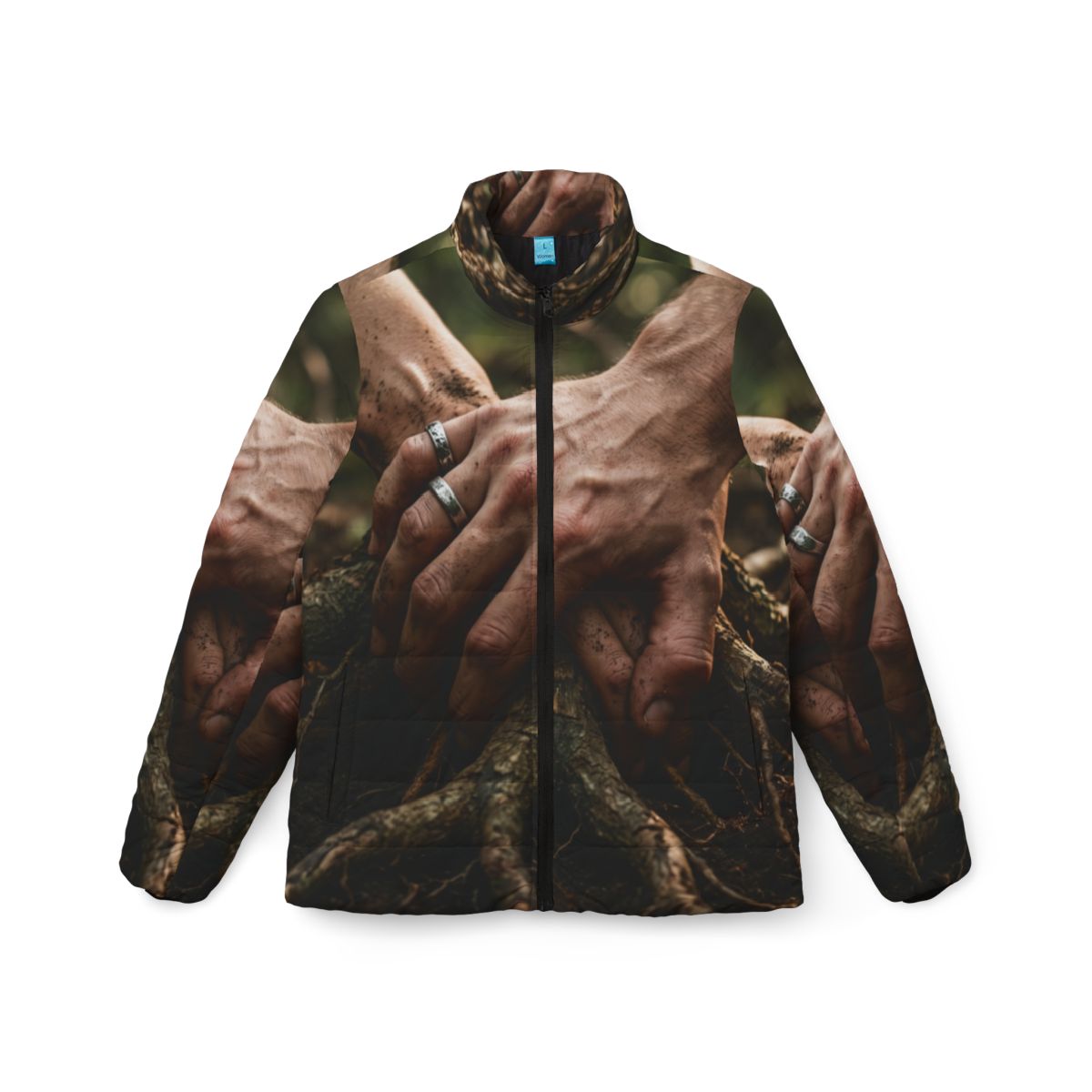 Women's Puffer Jacket with Forest Root Art