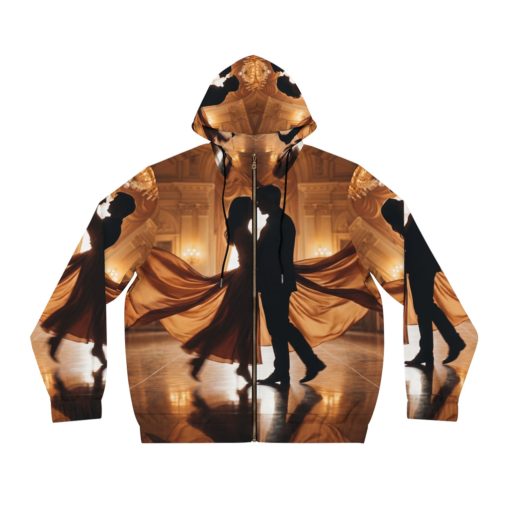 Men's Full-Zip Hoodie - Golden Waltz Mirror Silhouette Art |...