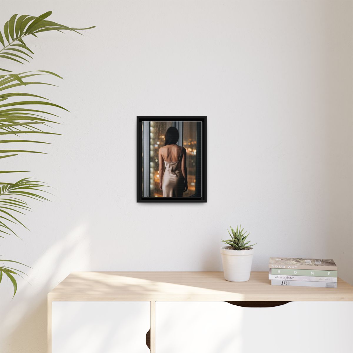 Matte Canvas, Framed - Rainy City lights Glow — Black /... |...