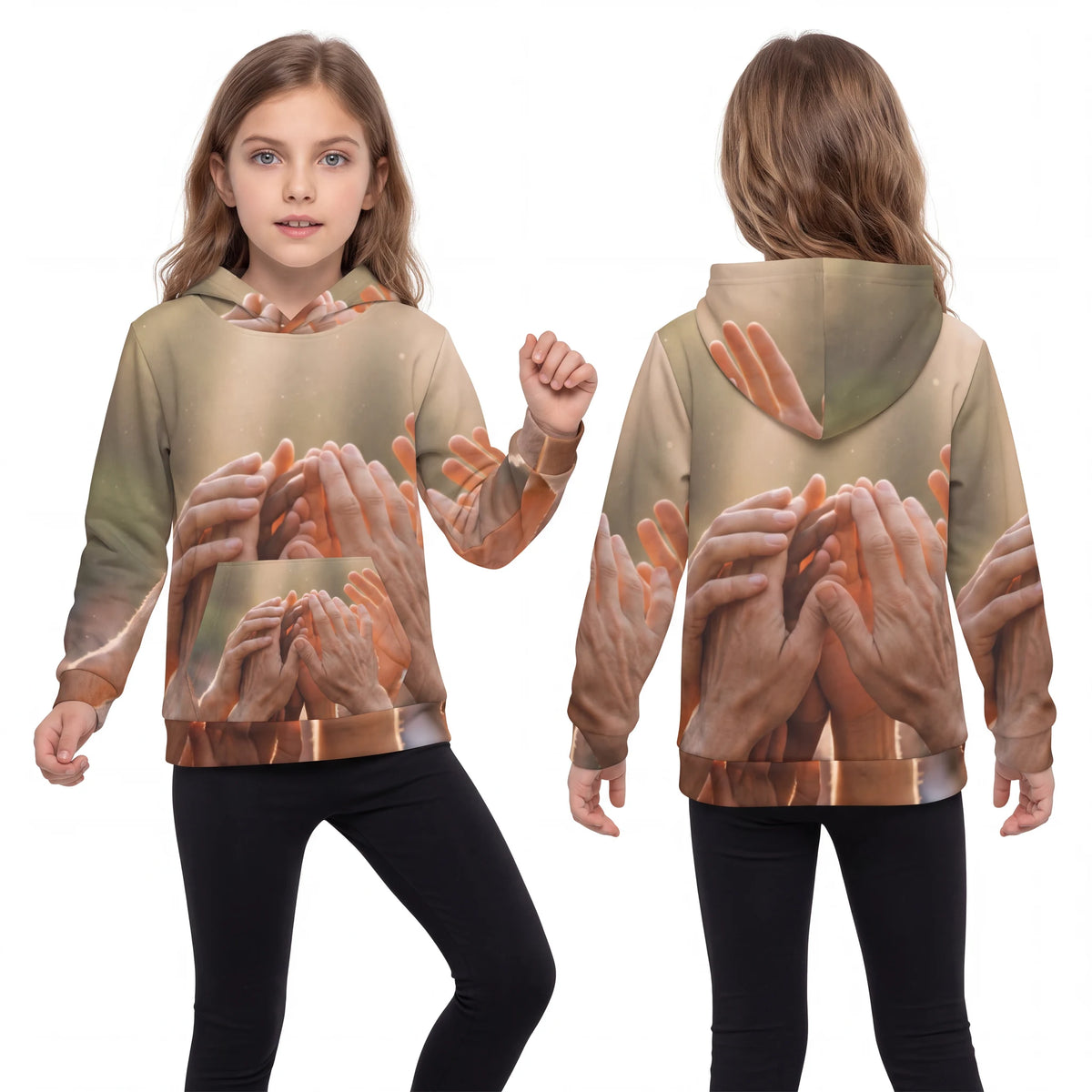 बच्चों की Hoodie - गोल्डन यूनिटी हैंड्स आर्ट
