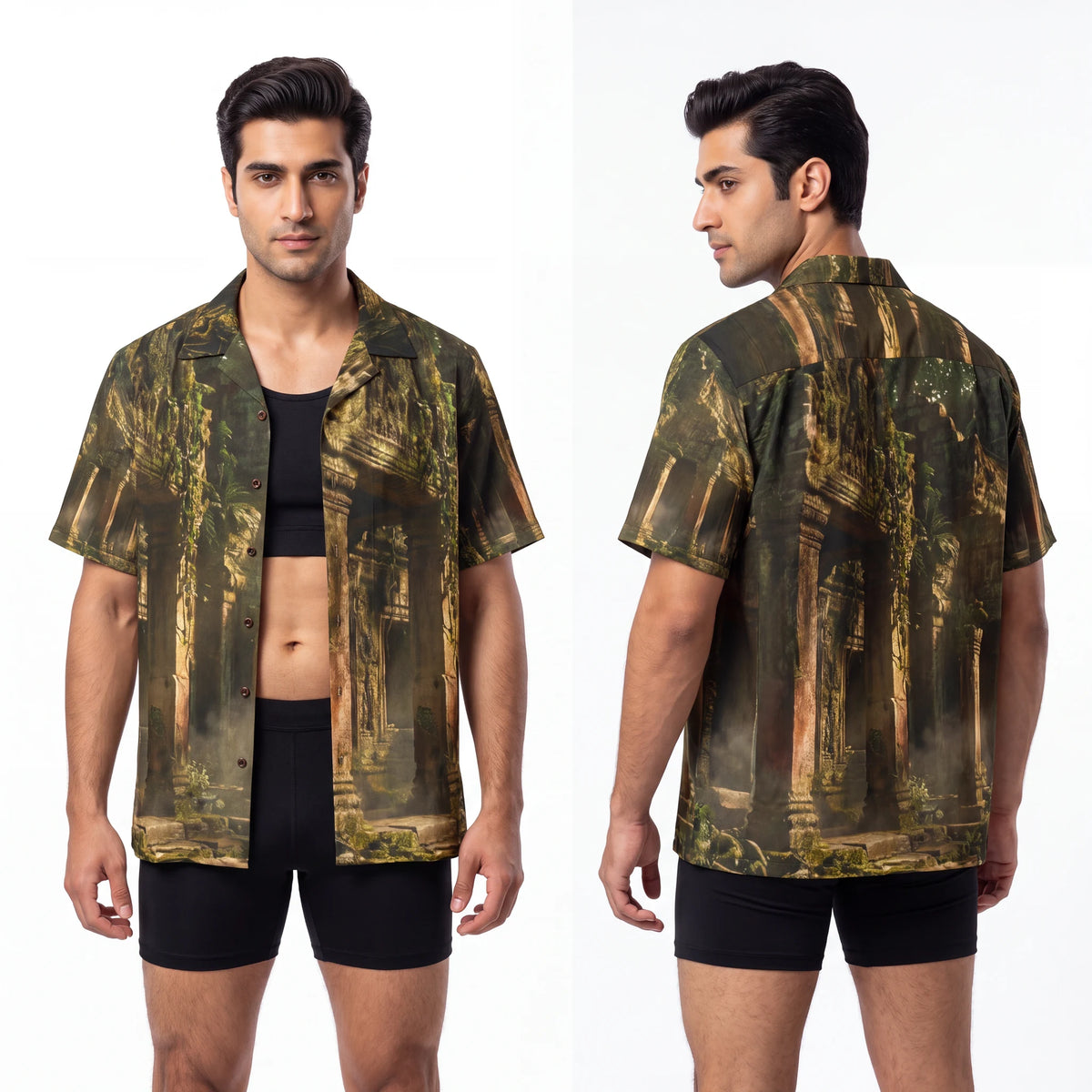 Men's Hawaiian Shirt - Temple Rainforest | Echovira Gallery