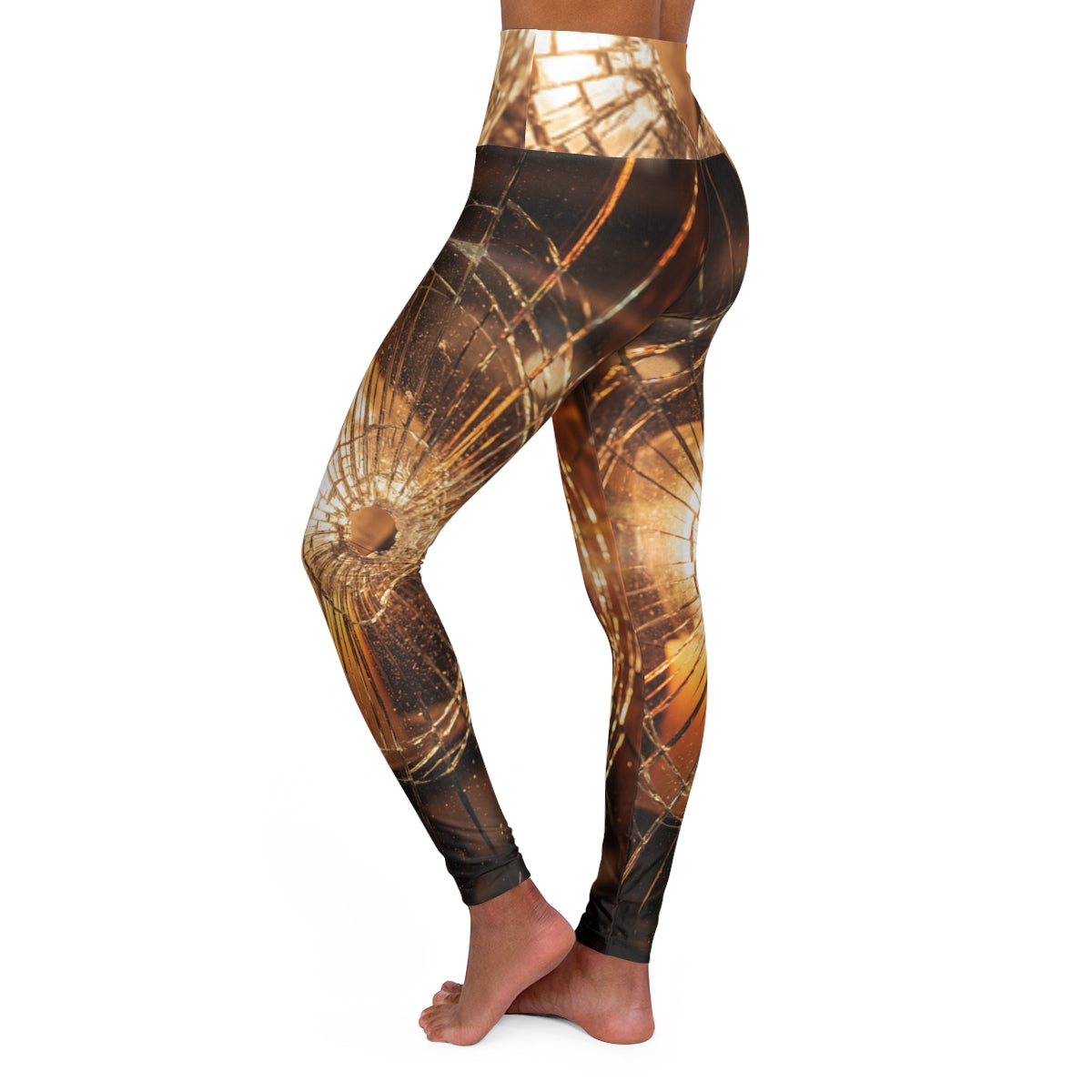 High Waisted Yoga Leggings - Shattered Amber Broken Glass......