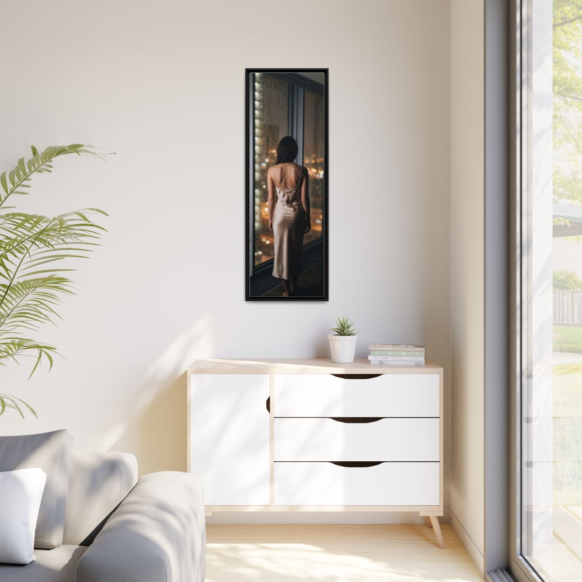 Matte Canvas, Framed - Rainy City lights Glow — Black /... |...