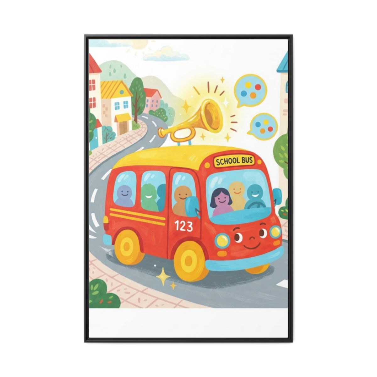 Matte Canvas - Framed Bus Town Canvas Art — Black / 1.25"......