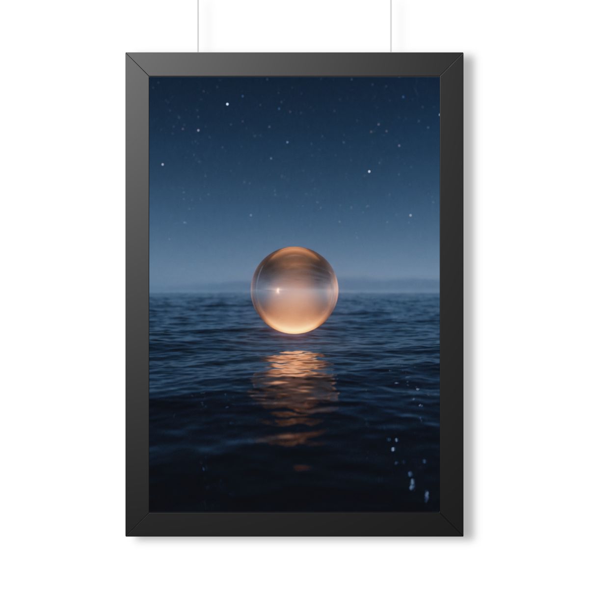 Framed Vertical Poster - Glowing Ocean Horizon — Black... |...
