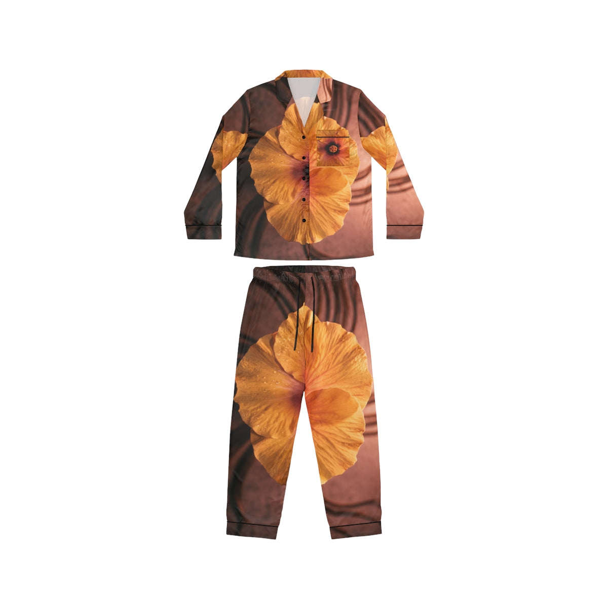 Women's Satin Pajamas with Amber Hibiscus Art