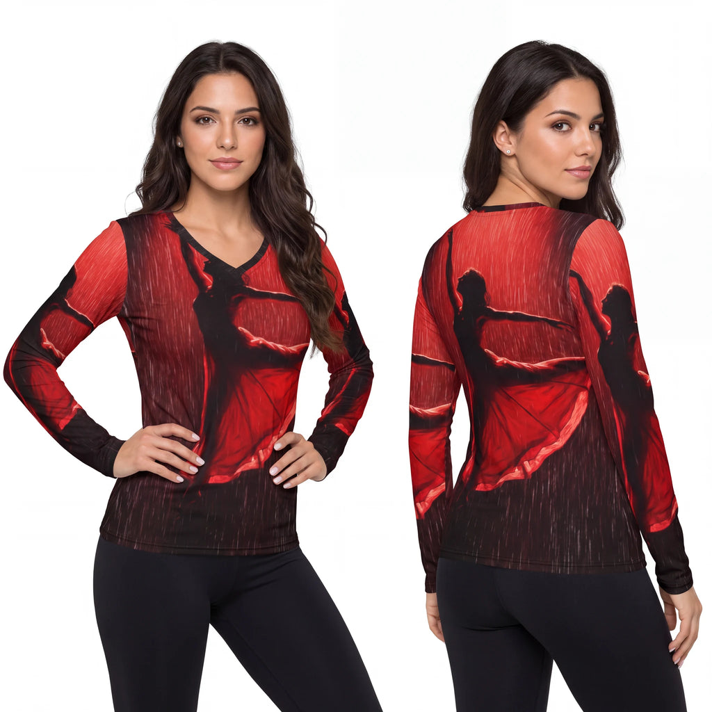Women's Crimson Ballerina Rain V-Neck Shirt