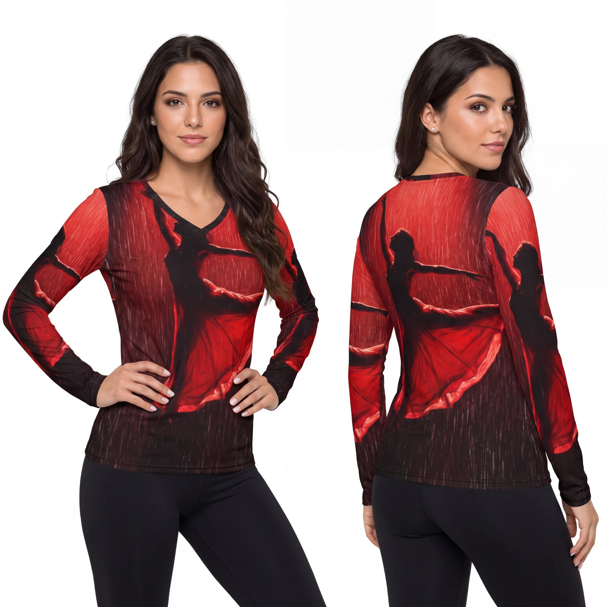 Women's Crimson Ballerina Rain V-Neck Shirt