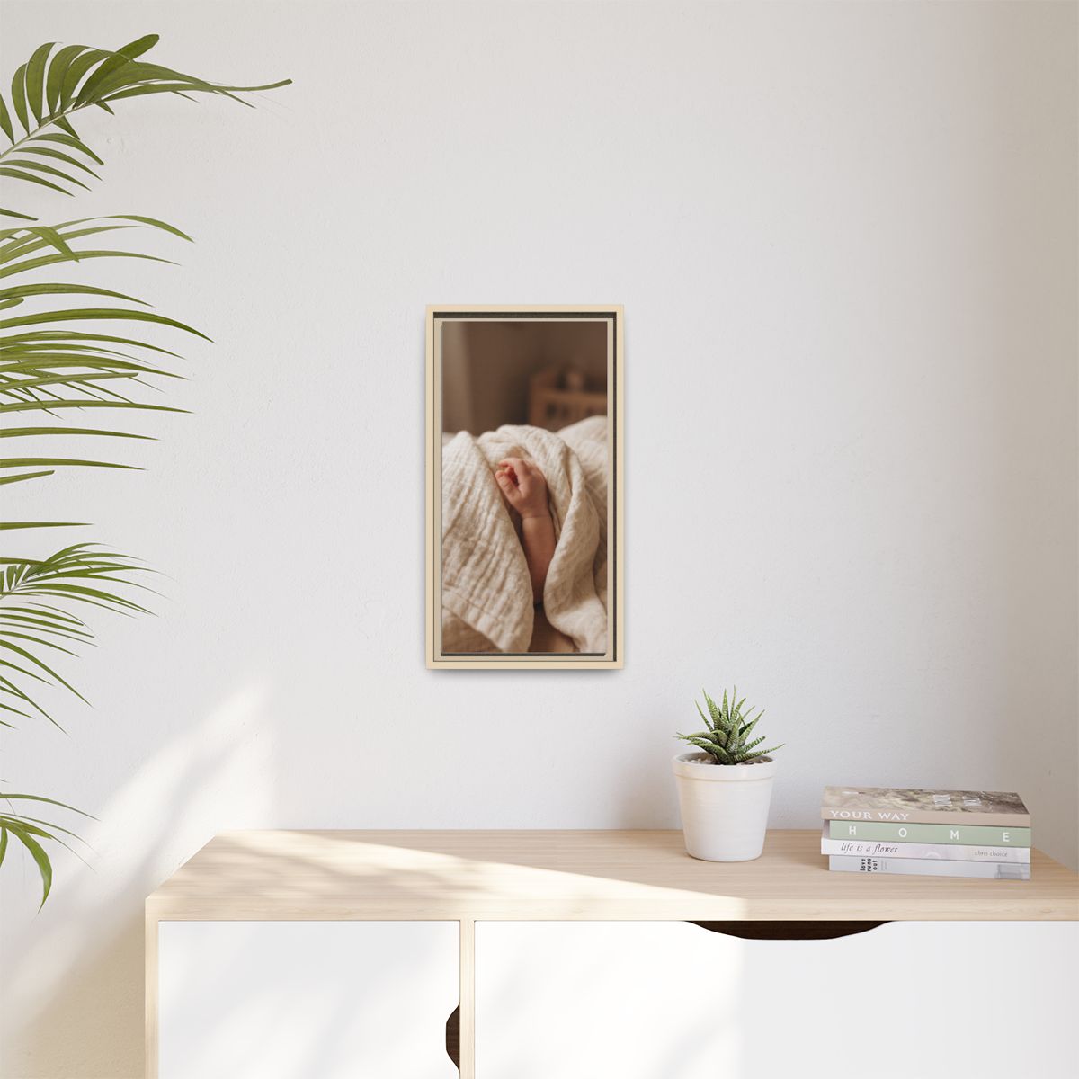 Matte Canvas, Framed - Tender Newborn Hand in Soft Muslin......
