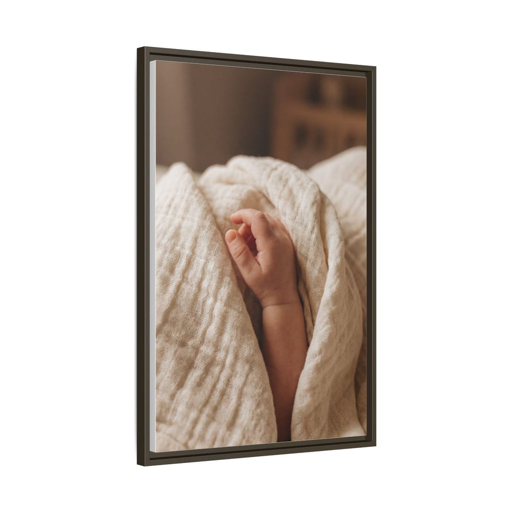 Framed Matte Canvas - Tender Newborn Hand (8×10, 9×12, 11×14, 12×16, 10×20, 12×18, 16×20, 16×24, 18×24, 12×36, 20×24, 16×32, 20×30, 24×30, 24×32, 16×48, 24×36, 24×48, 30×40, 20×60, 32×48, 30×60 & 40×60)