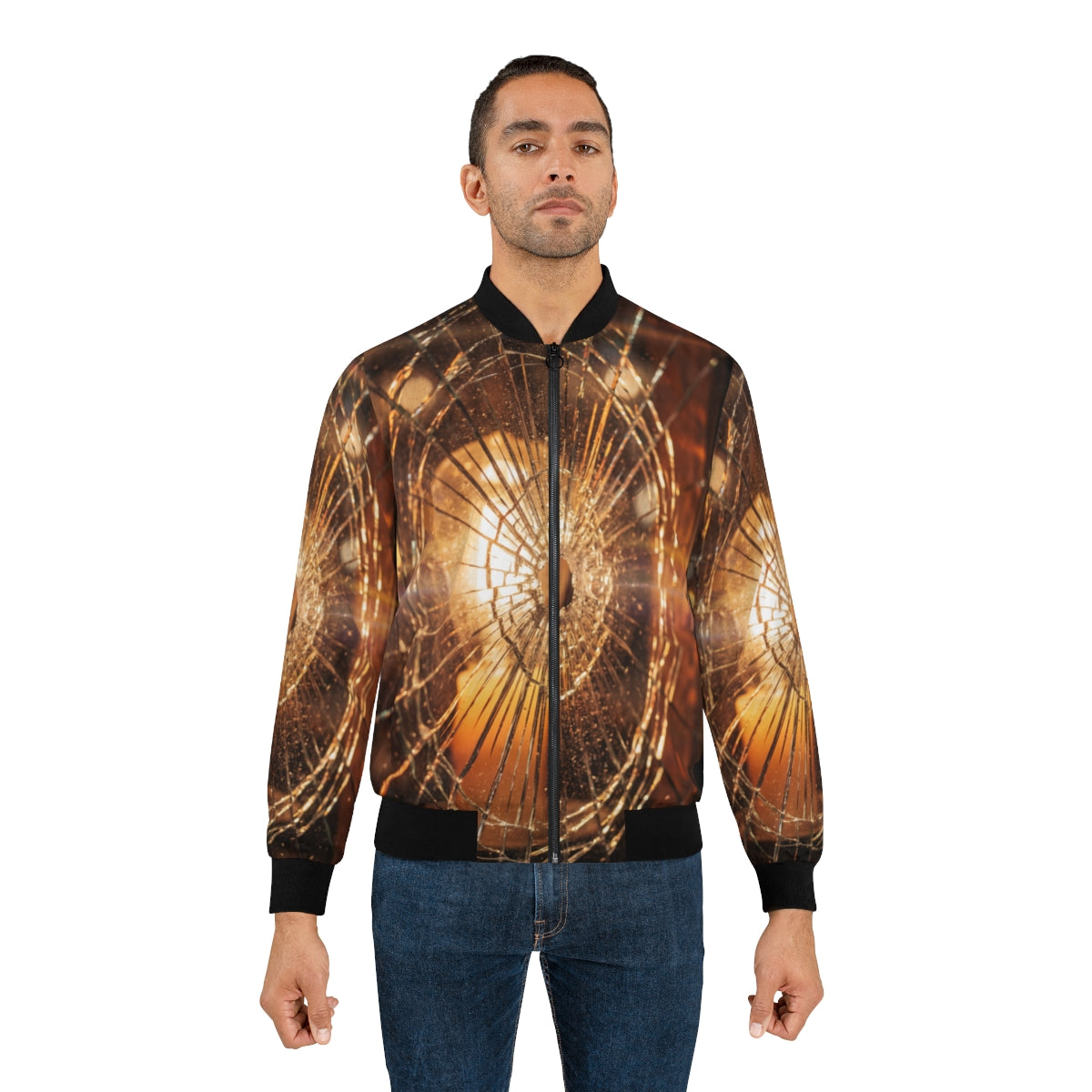 Men's Bomber Jacket - Shattered Amber Light Glass Art |...