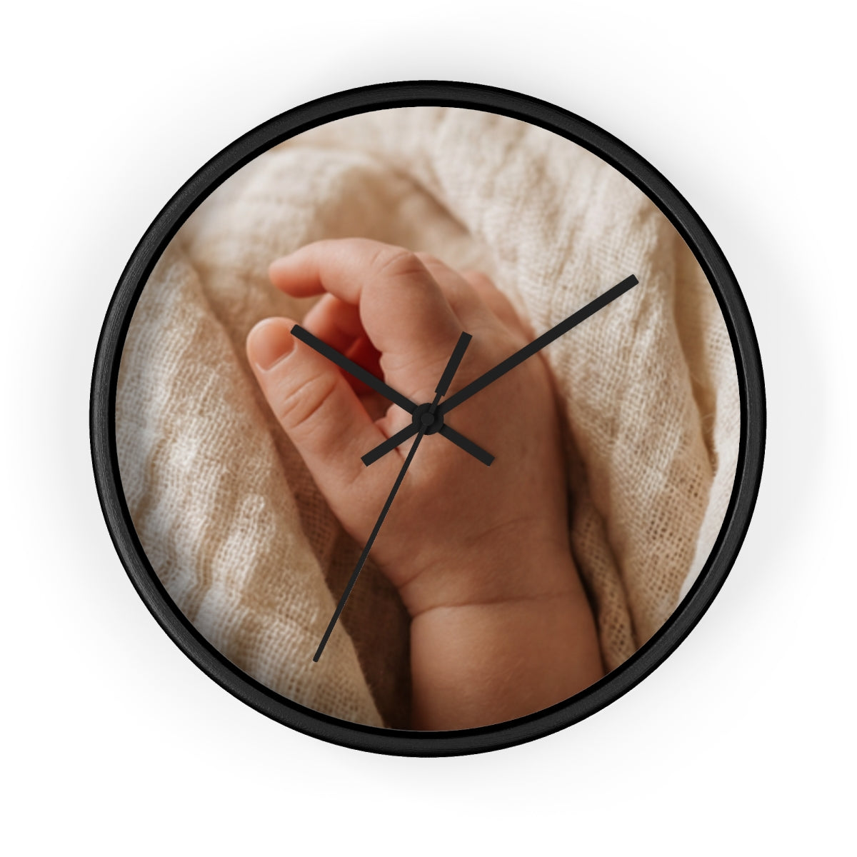 Wall Clock - Tender Newborn Hand in Soft Muslin Blanket |...