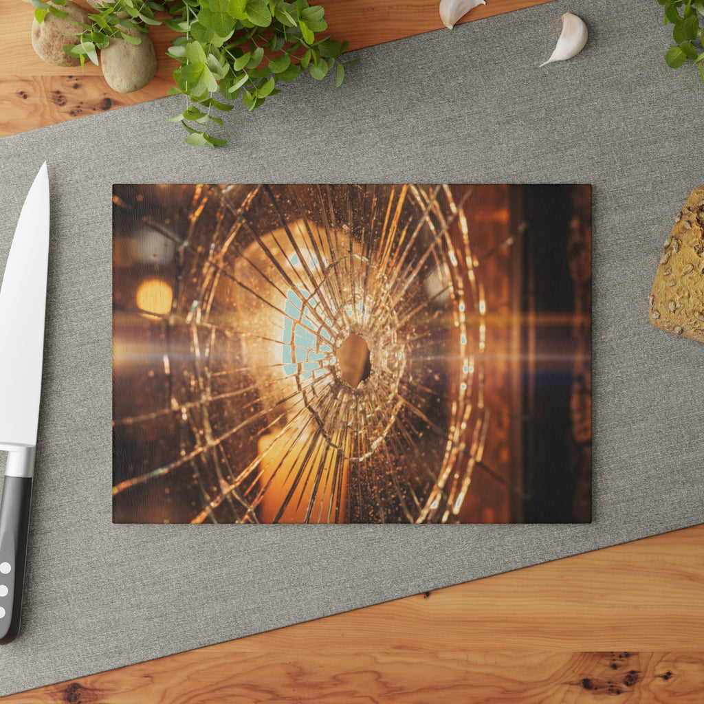 Glass Cutting Board - Shattered Light Golden Amber Glass Art...