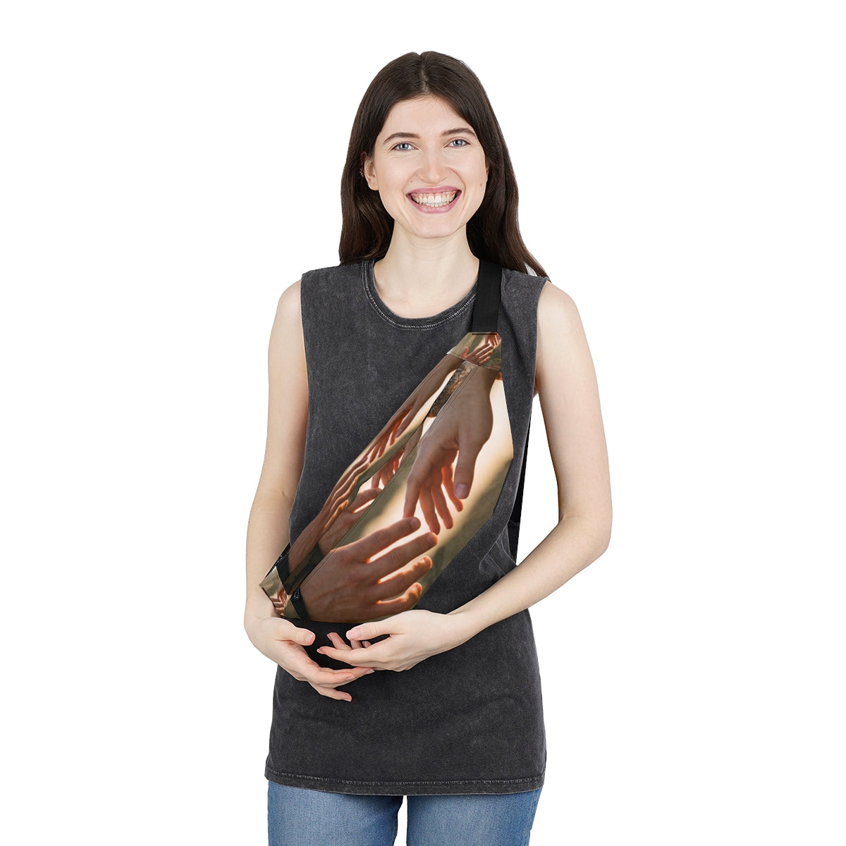 Large Fanny Pack - The Infinite Touch | Ethereal Coastal Art...