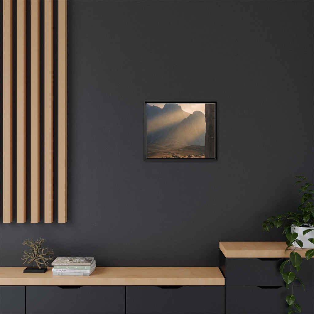 Matte Canvas, Framed - Ancient Stone Column Mountain Sunset...