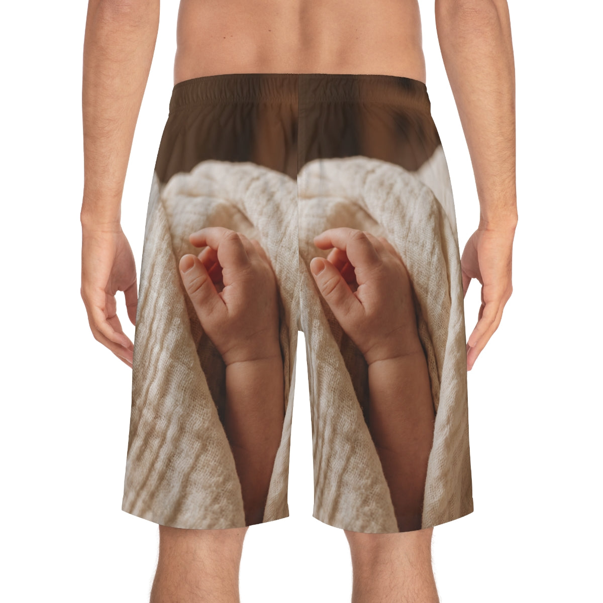 Men's Board Shorts - Tender Newborn Hand in Soft Muslin... |...
