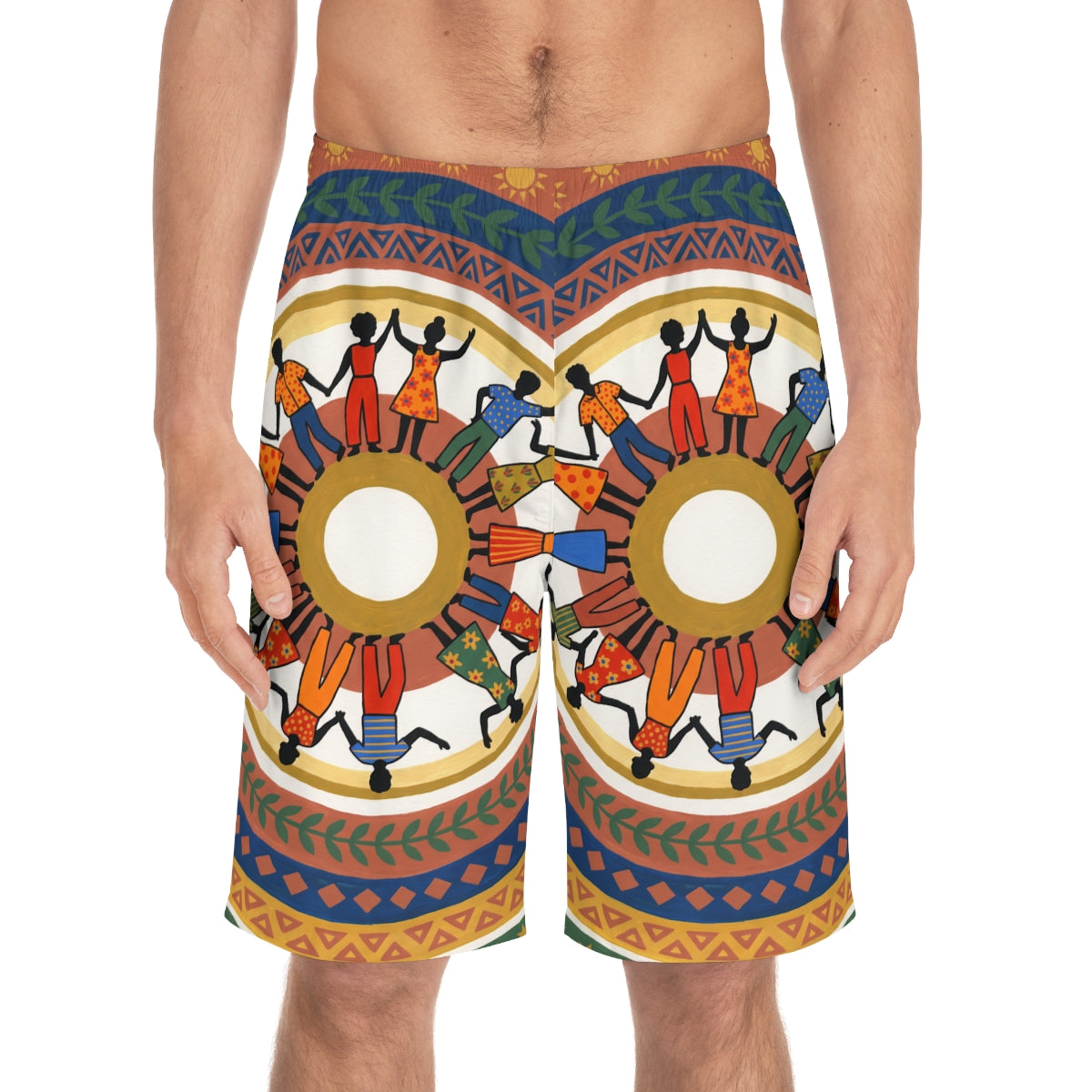 Men's Board Shorts - Unity Mandala Folk Art | Echovira...
