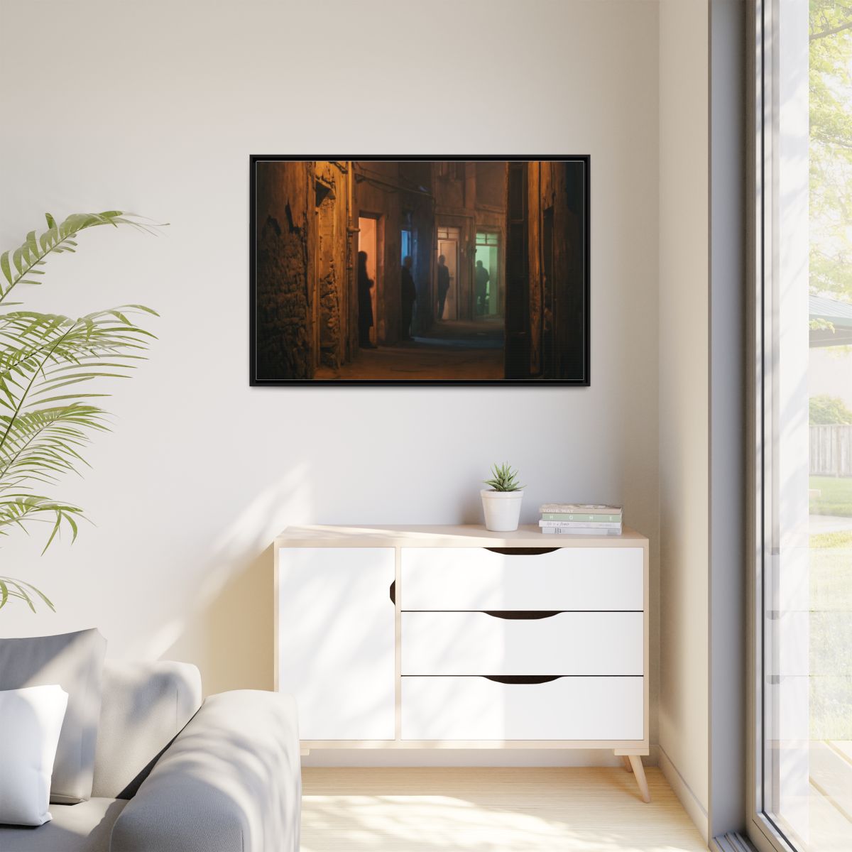 Matte Canvas, Framed - Shadowed Alleyway Mystery Art Print...