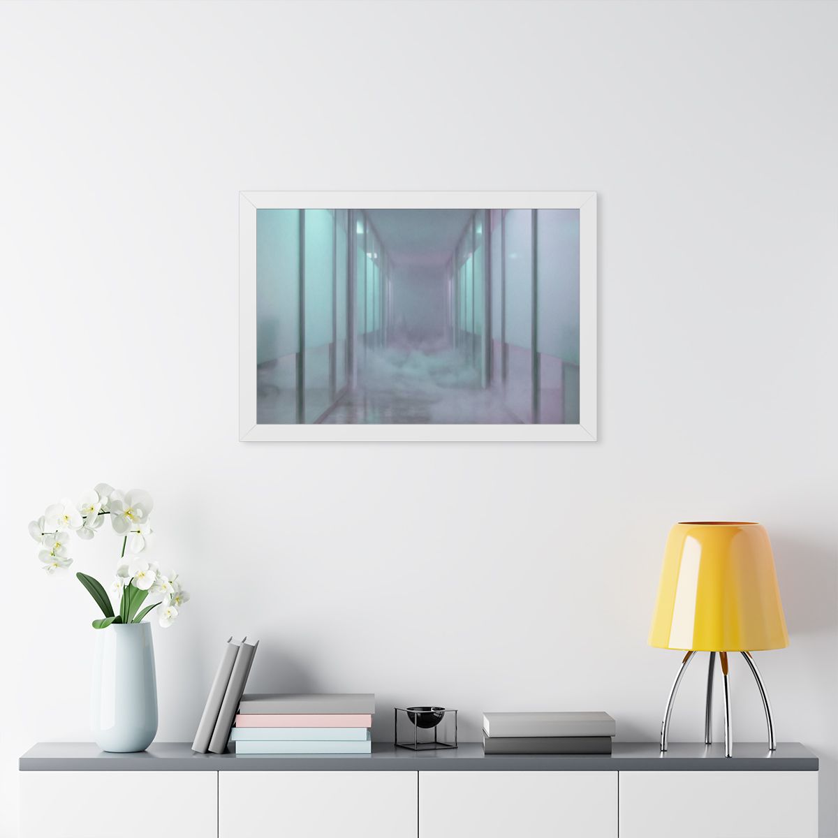 Framed Horizontal Poster - Liminal Corridor Fog Art Print —...
