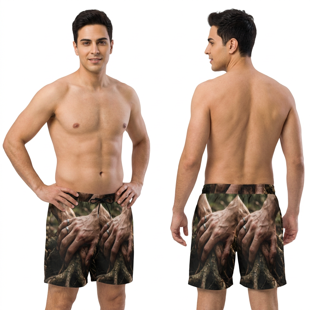 Men's Mid-Length Swim Shorts Forest Roots Art