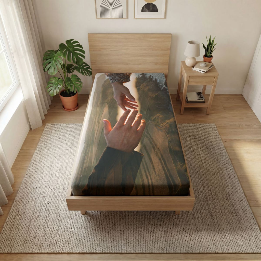 Fitted Sheet - The Infinite Touch | Ethereal Coastal Art |...
