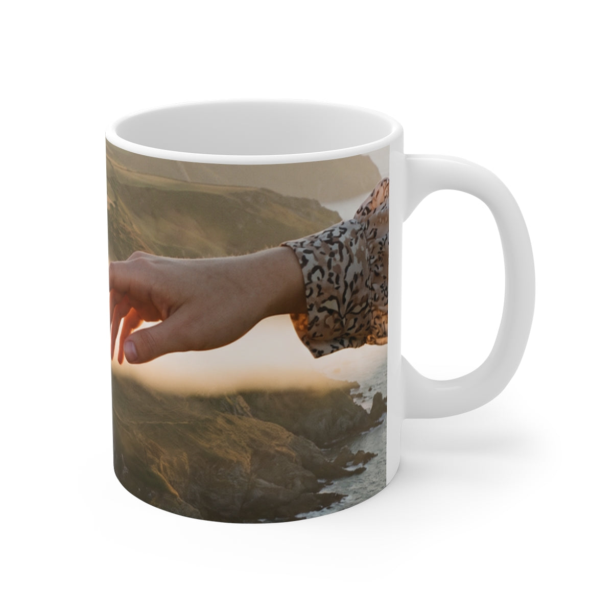 11oz White Mug - The Infinite Touch | Ethereal Coastal Art |...