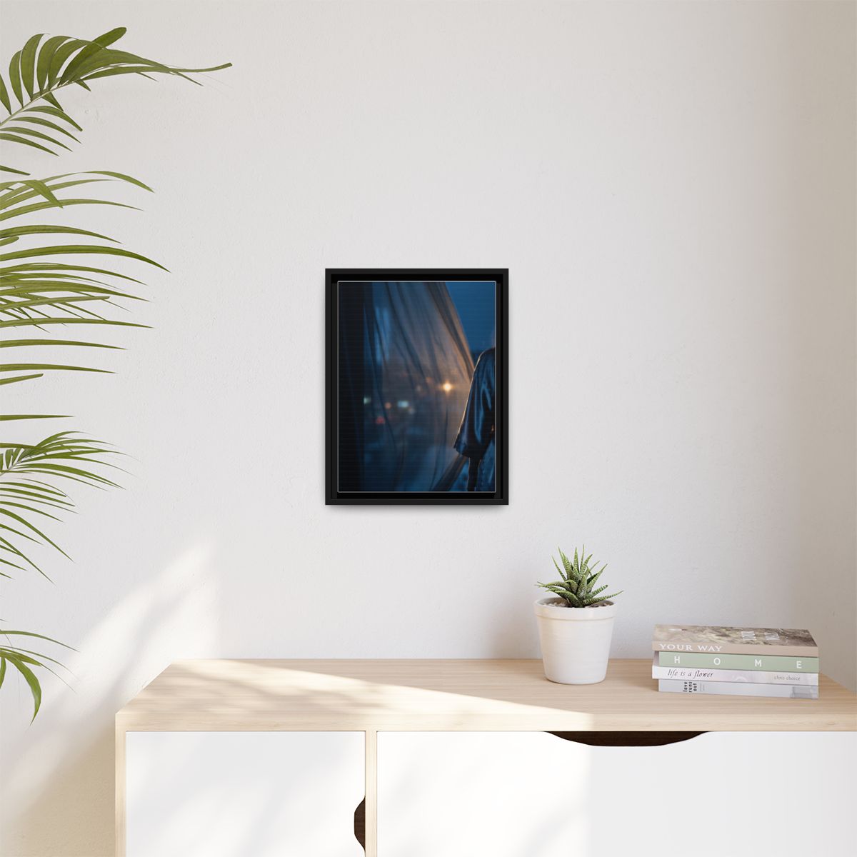 Matte Canvas, Framed - Nocturnal Solitude Silhouette — Black...