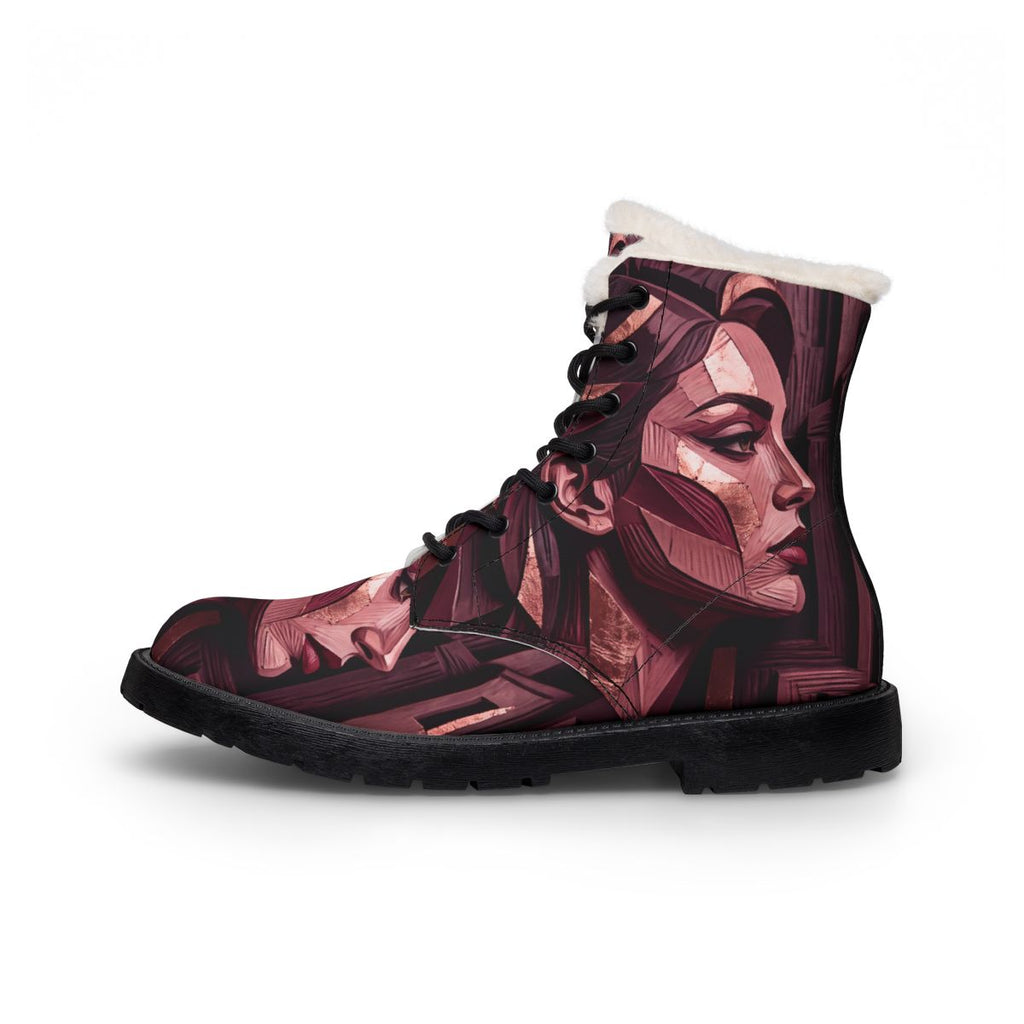 Geometric Portrait Men's Fur and Leather Boots