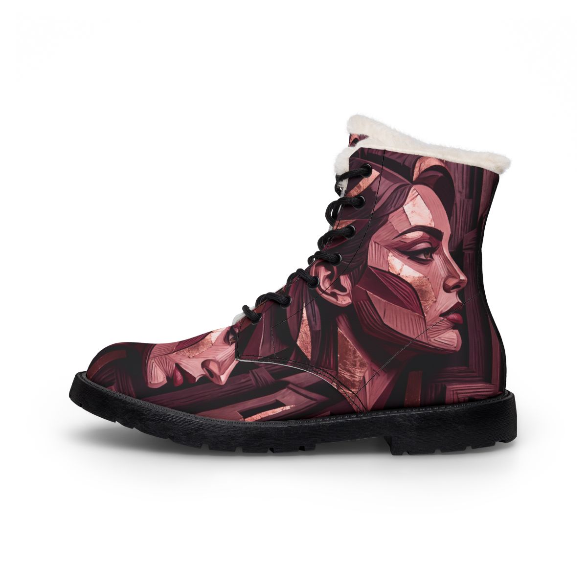 Geometric Portrait Men's Fur and Leather Boots