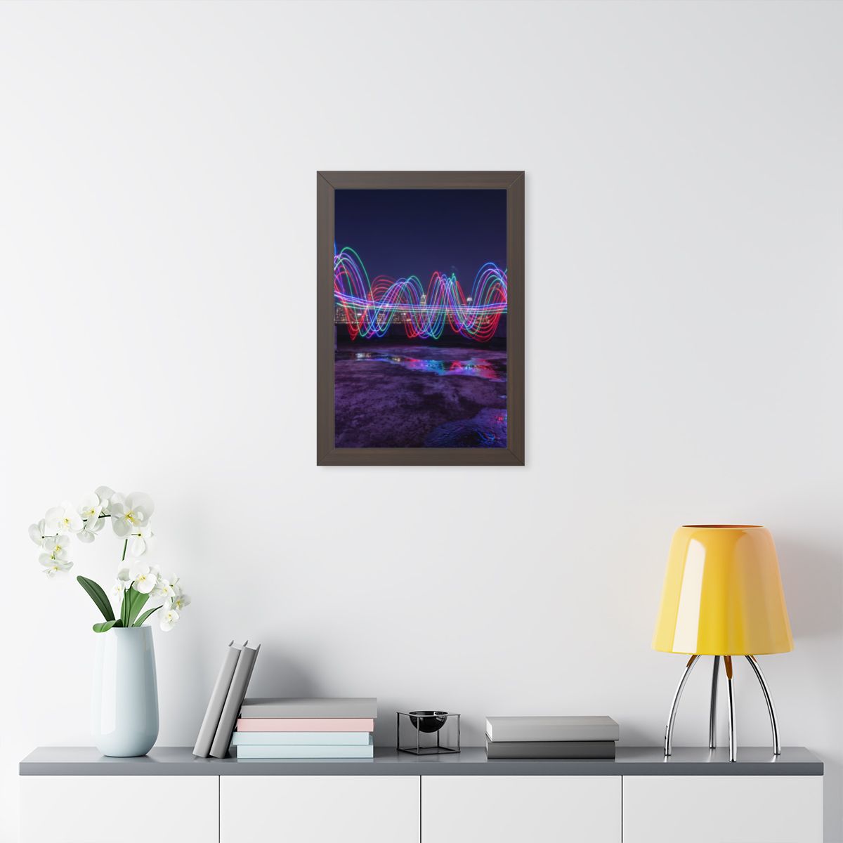 Framed Vertical Poster - Neon Wave Night — Walnut (11×14......