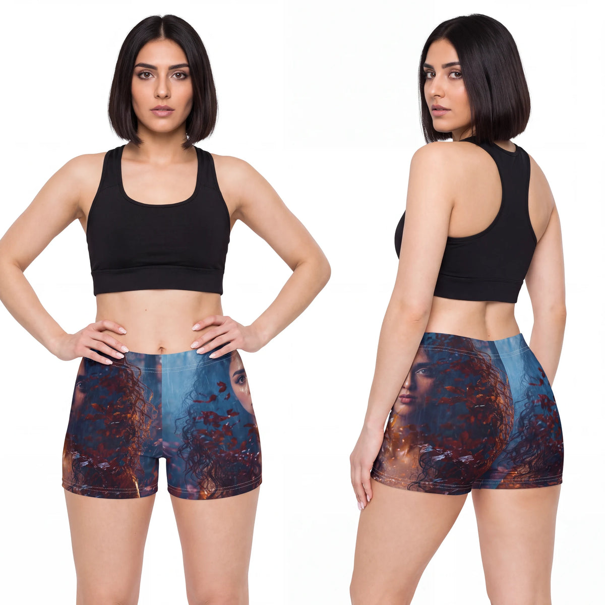 Women's Shorts with Autumn Portrait Art