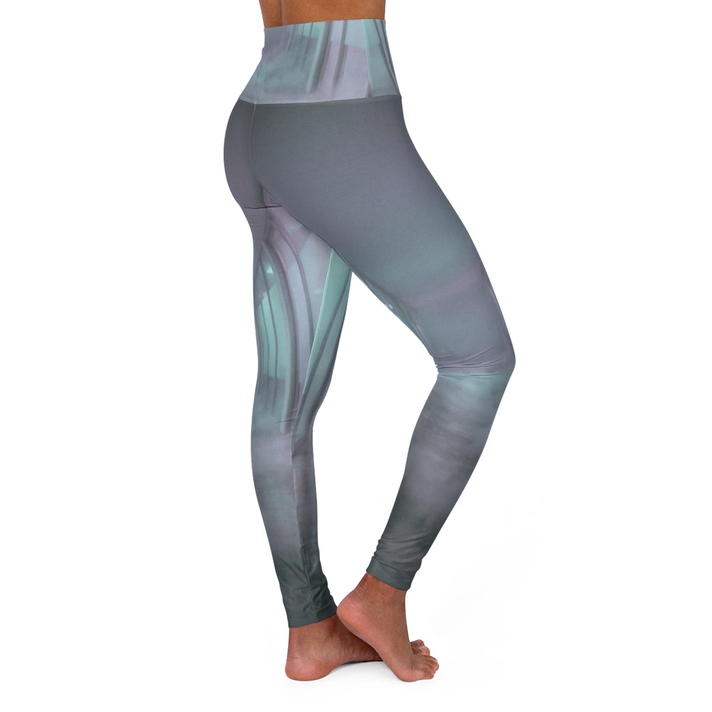 High Waisted Yoga Leggings - Liminal Corridor Fog Art Print...