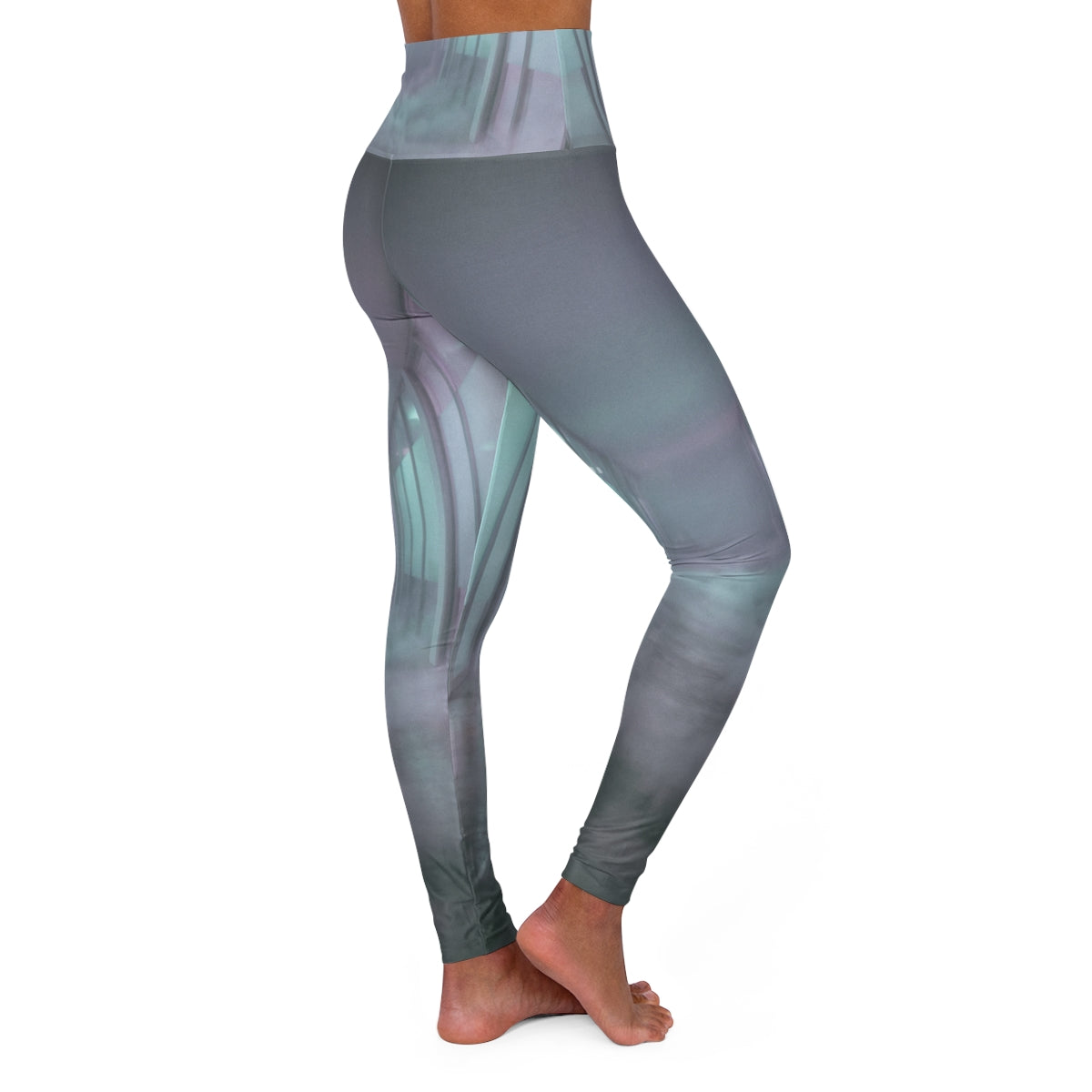 High Waisted Yoga Leggings - Liminal Corridor Fog Art Print...