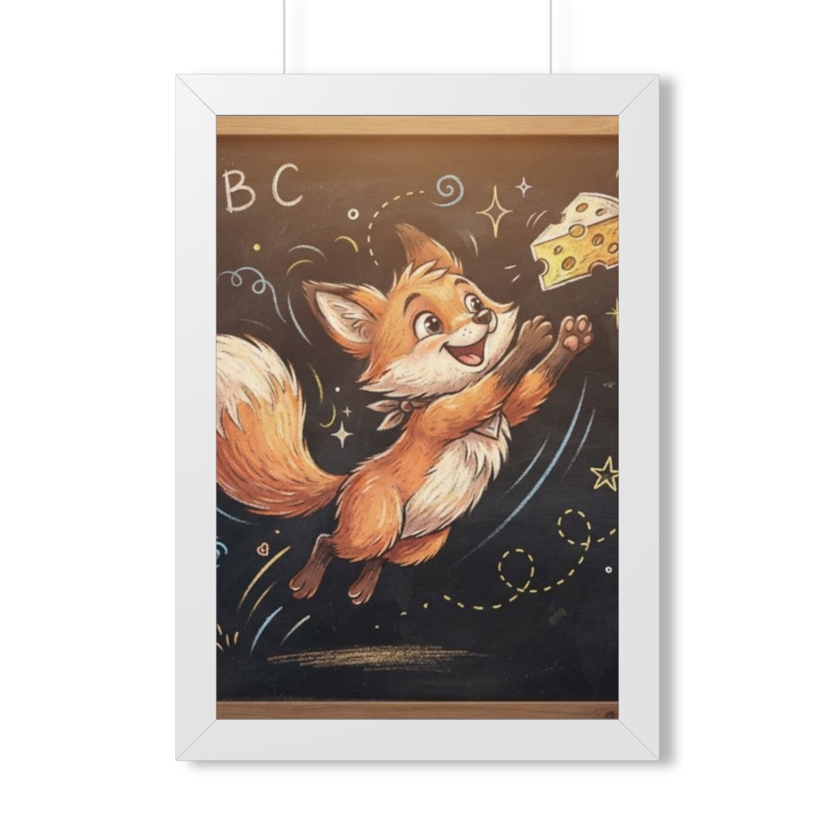 Framed Vertical Poster - Playful Fox Wall Decor — White... |...