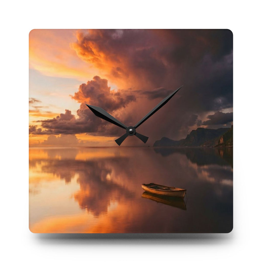 Acrylic Wall Clock - Sunset Lake Silent Timepiece | Echovira...