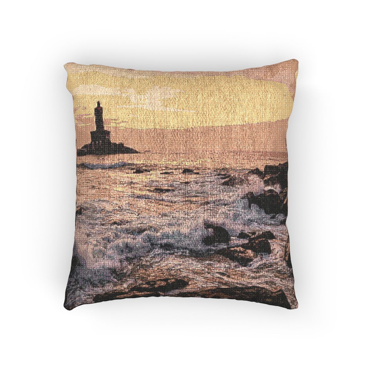 Woven Pillow - Golden Kanyakumari Scenic Throw Pillow |...
