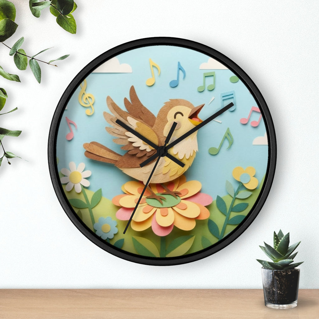 Wall Clock - Papercraft Nightingale Happy Garden Art |...