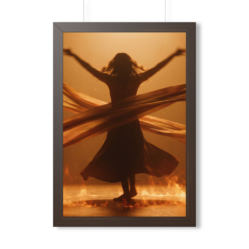 Framed Vertical Poster - Fire Dance Ascent — Walnut (11×14...