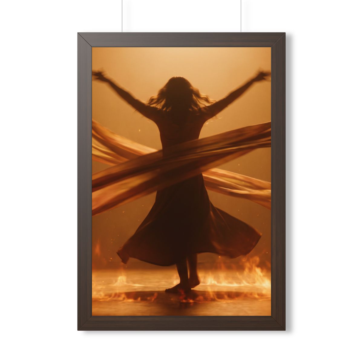 Framed Vertical Poster - Fire Dance Ascent — Walnut (11×14...
